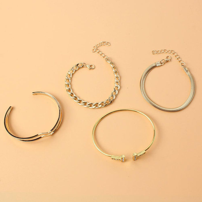 Fashion T-frame Open Bracelet Gold Irregular Multi-layer Bracelet