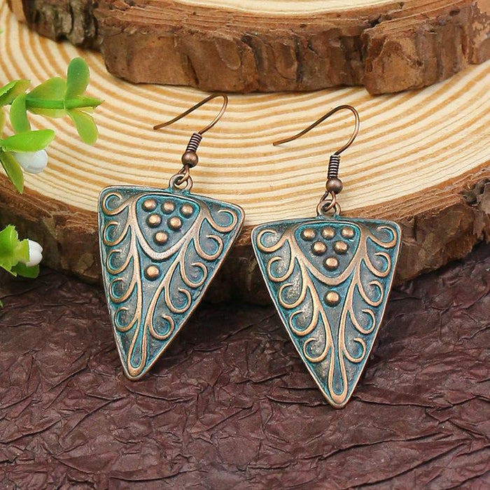 Retro geometric alloy national bronze Flower Leaf Earrings