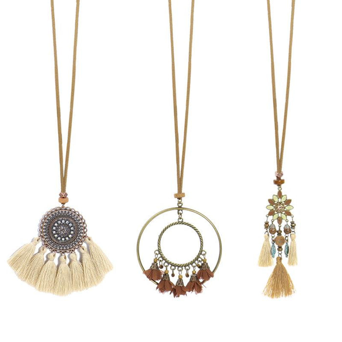 3pcs/set Bohemian Handmade Tassel Pendant Necklace