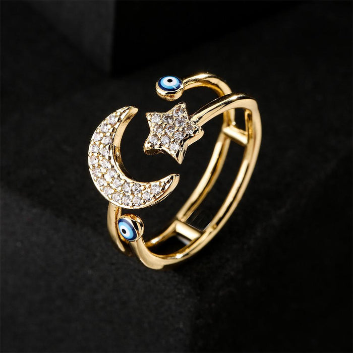 Fashion Star Moon Design Geometric Opening Ring