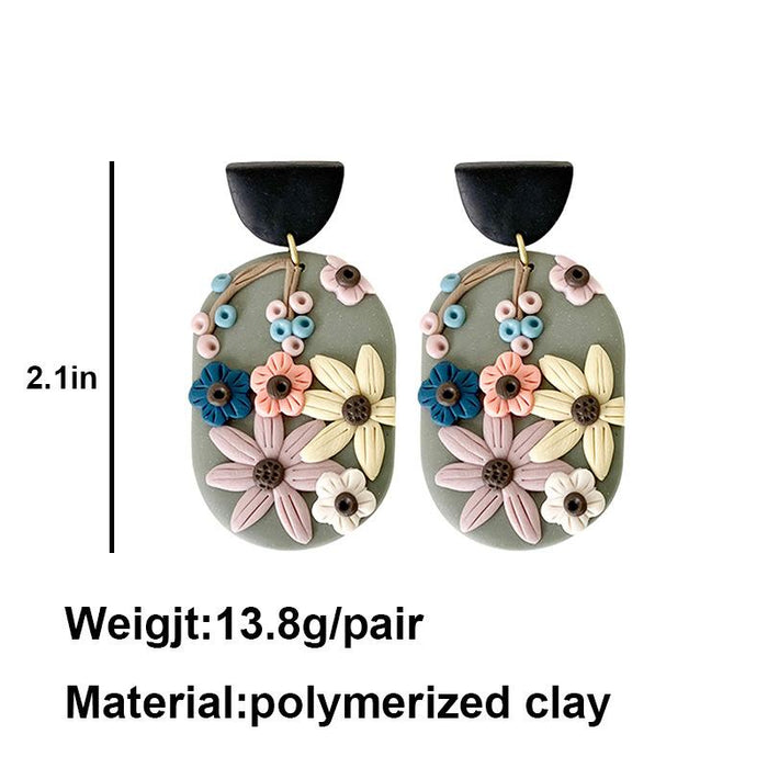 New Creative Colorful Flower Geometric Soft Pottery Earrings