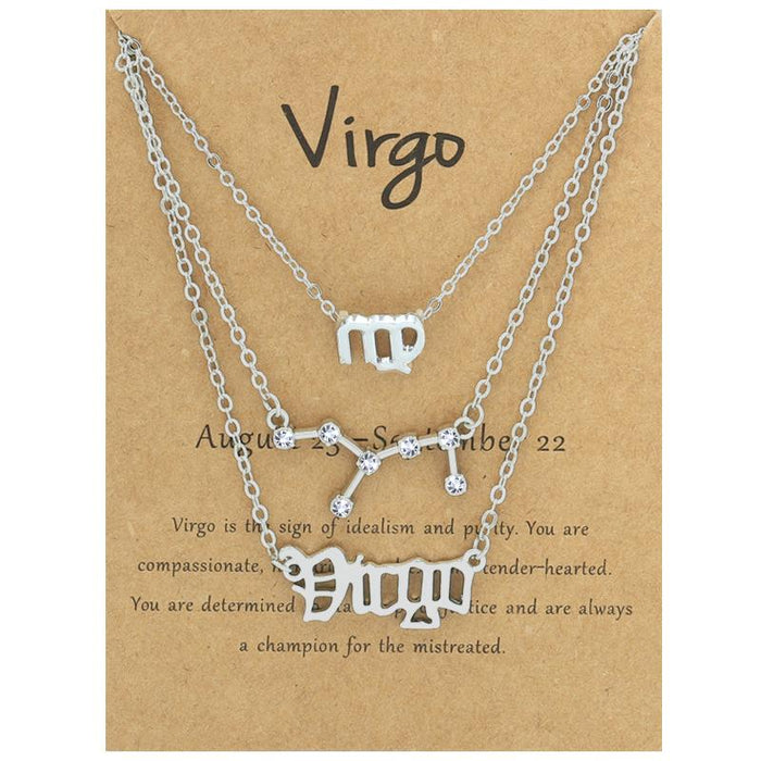 Twelve Constellations Retro Alphabet Symbol Diamond Set Three Piece Necklace