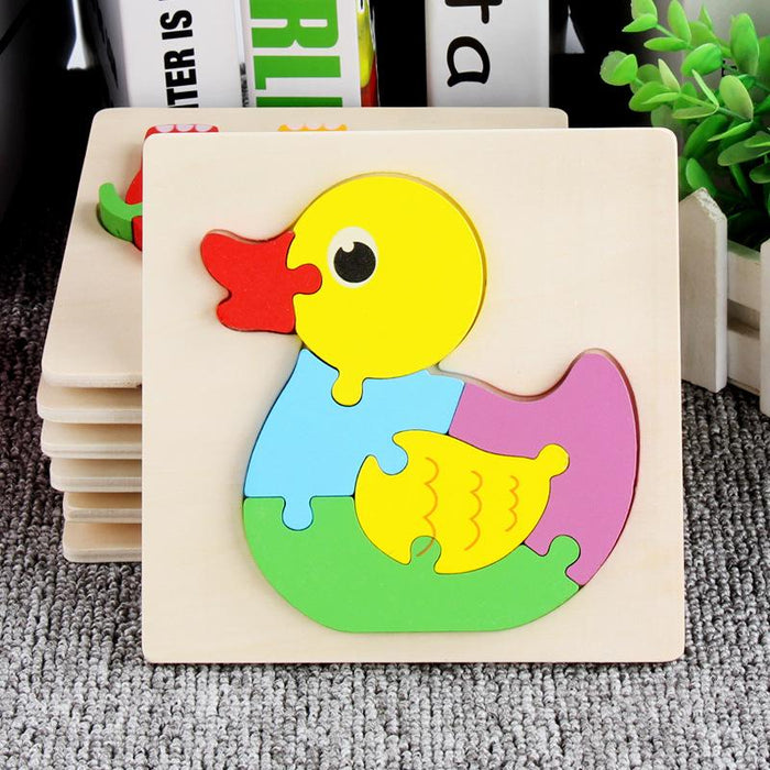 Children's Wooden Cartoon Animal Stereo Puzzle Toy