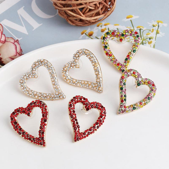 Women's Jewelry Fashion Simple Heart Tassel Earrings Inlaid Rhinestone