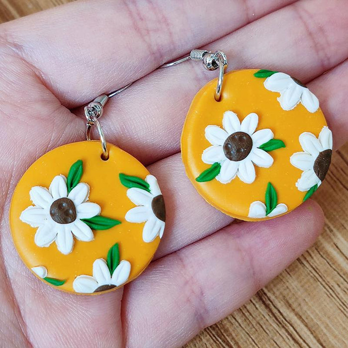 Holiday Wind Sunflower Sunflower Soft Pottery Earrings Ear Hook