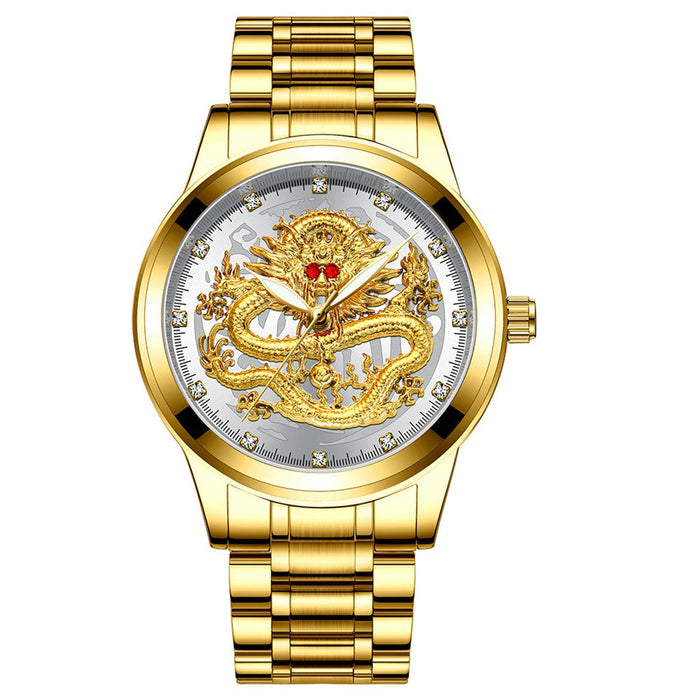 FNGEEN Brand Men Watch 3D Dragon Face Luxury Gold Male Quartz Watch