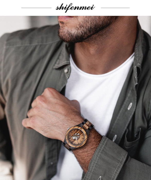 New Men's Hollow Wooden Watch Wooden Quartz Watch