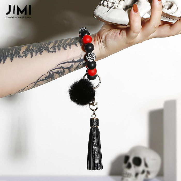 Fashion Ethnic Style Silicone Bead Bracelet Keychain