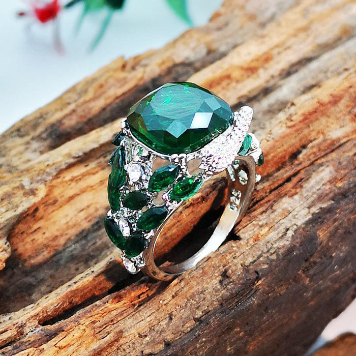 Popular Jewelry Green Leaf Bird Ring