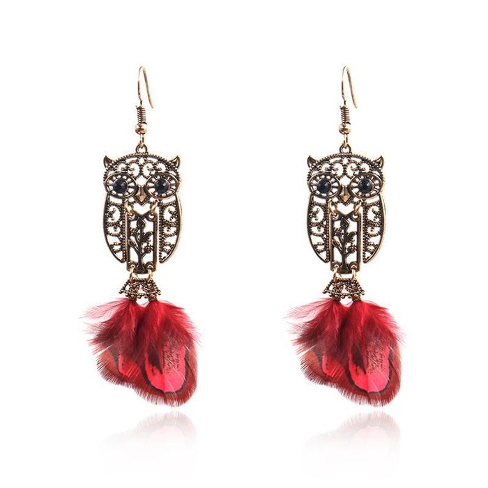 Female Pop Creative Feather Owl Earrings