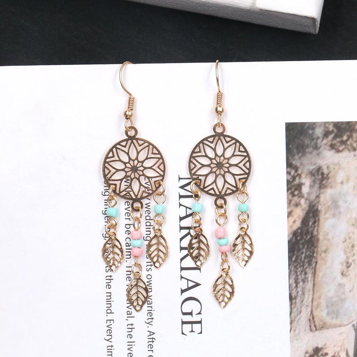 Fashion Geometric Circular Hollow Leaf Alloy Pattern Earrings