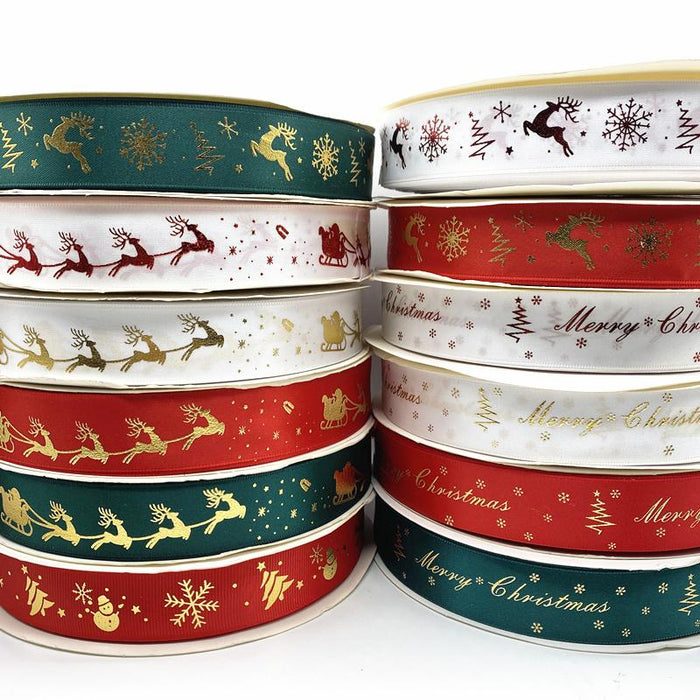 5yards 10mm 15mm 25mm Christmas Ribbon Printed