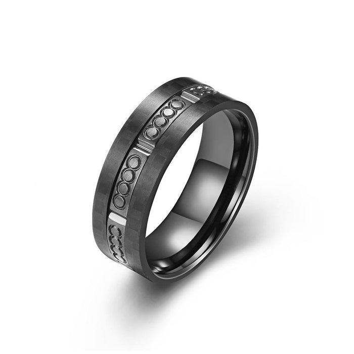 Men's Stainless Steel Antique Plated Solid Carbon Fiber Ring