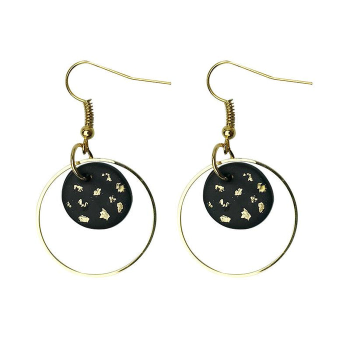 Geometric Metal Soft Pottery Round Pendant Gold Foil Texture Earrings