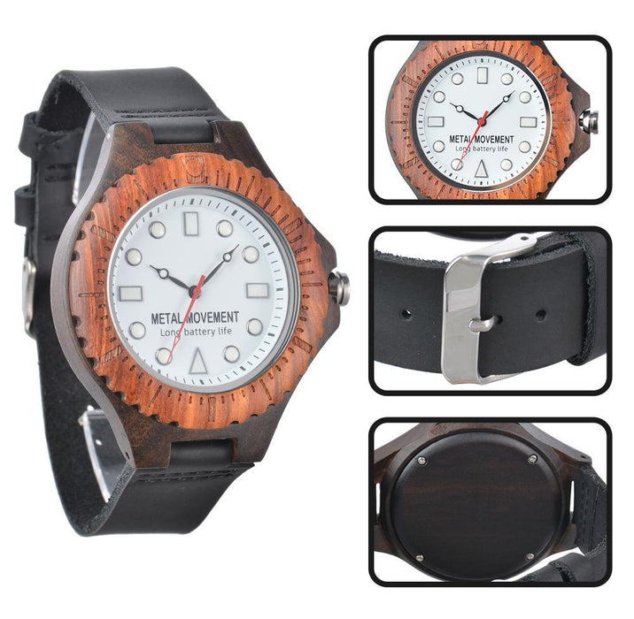 New Men's Large Dial Business Leisure Quartz Luminous Wooden Watch