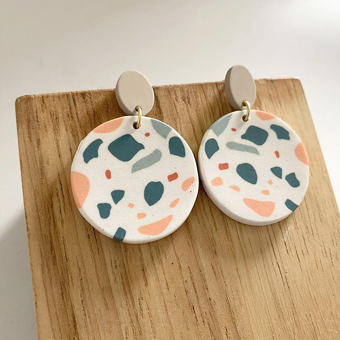 Handmade soft pottery Earrings art hand-painted patterns turtle back leaves palm leaves spring new earrings modern style jewelry