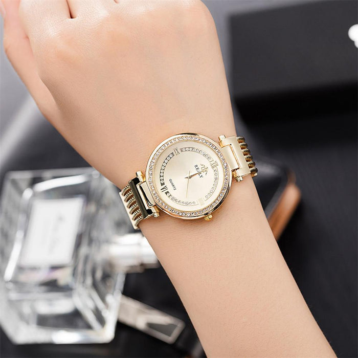 Fashion Gold Watches Simple Dial Ladies Quartz Wristwatches Casual Alloy Creative Bracelet Strap