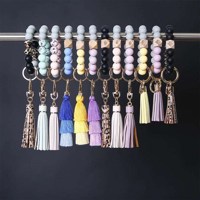 New Tassel Wood Bead Bracelet Silicone Bracelet Key Chain