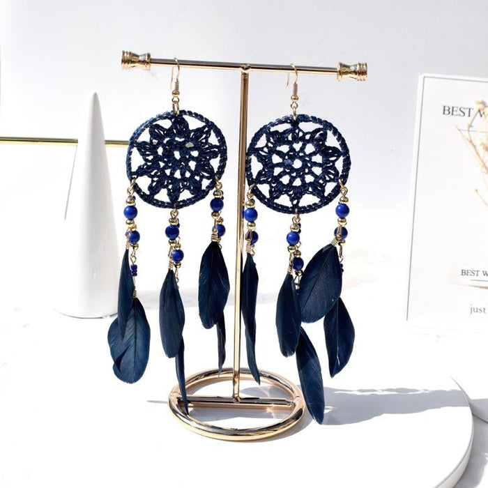 National Style Hand for Dream Catching Feather Earrings