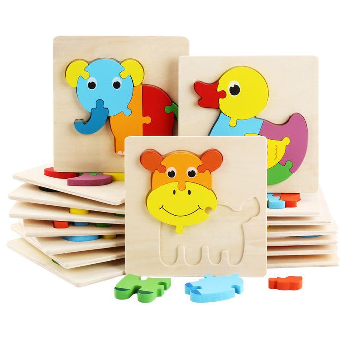 Children's Wooden Cartoon Animal Stereo Puzzle Toy