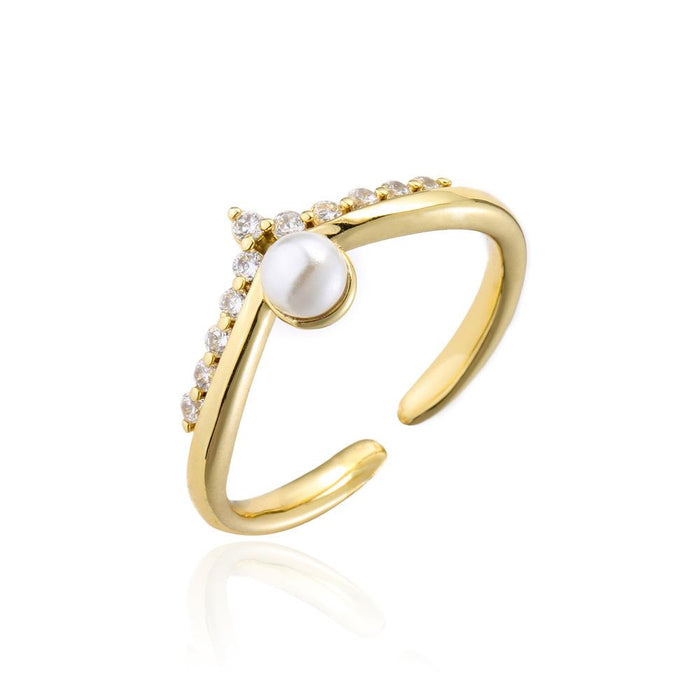 New Fashion Zircon Gold Color Geometric Open Ring