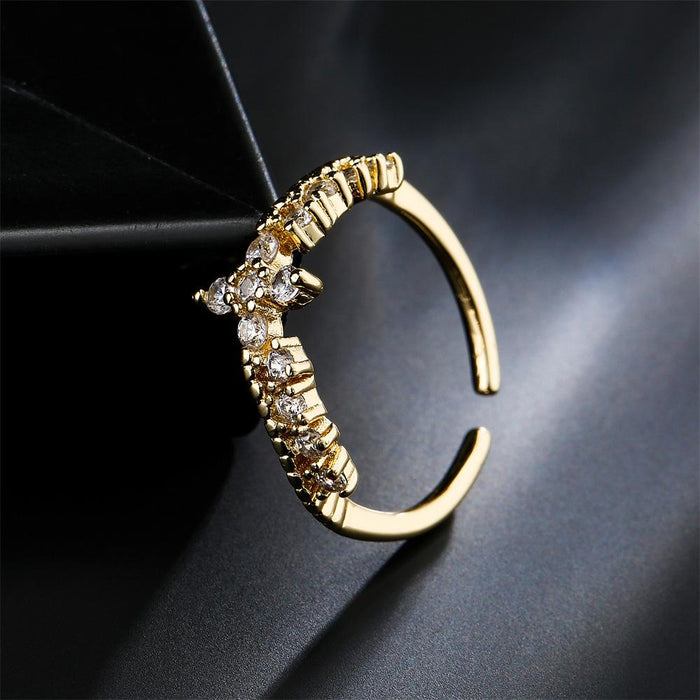 Simple Design Geometric Gold Color Zircon Open Ring