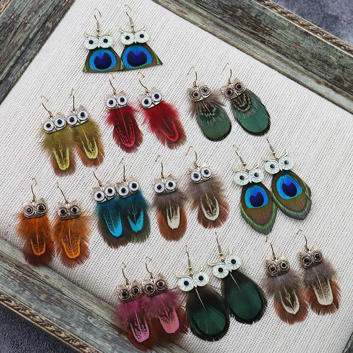 Female Pop Creative Feather Owl Earrings