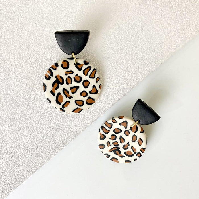 Creative Leopard Print Soft Pottery Geometric Round Soft Pottery Earrings