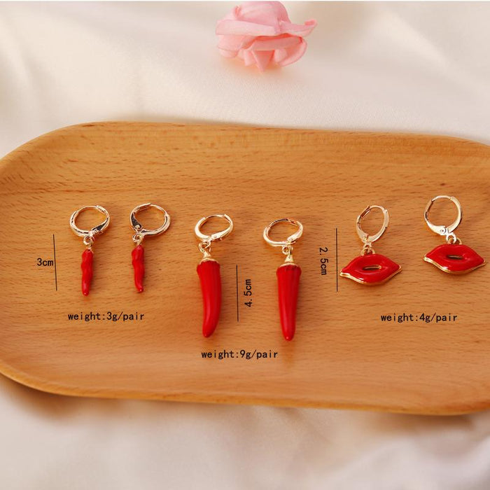 Red pepper lip stud earrings