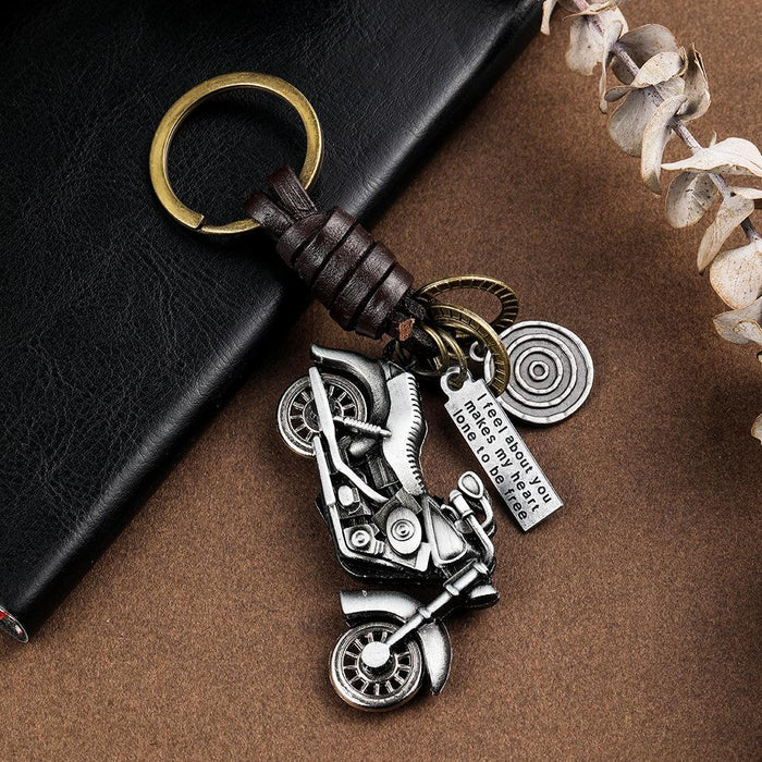 Metal Keychains Harley Motorcycle Leather woven key pendant retro bag metal pendant