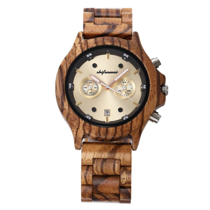 Classic Double Eye Wooden Business Quartz Watch