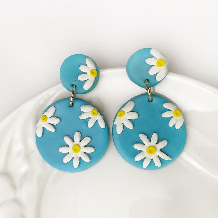 Soft Pottery Handmade Earrings Sunflower Daisy Element Earrings