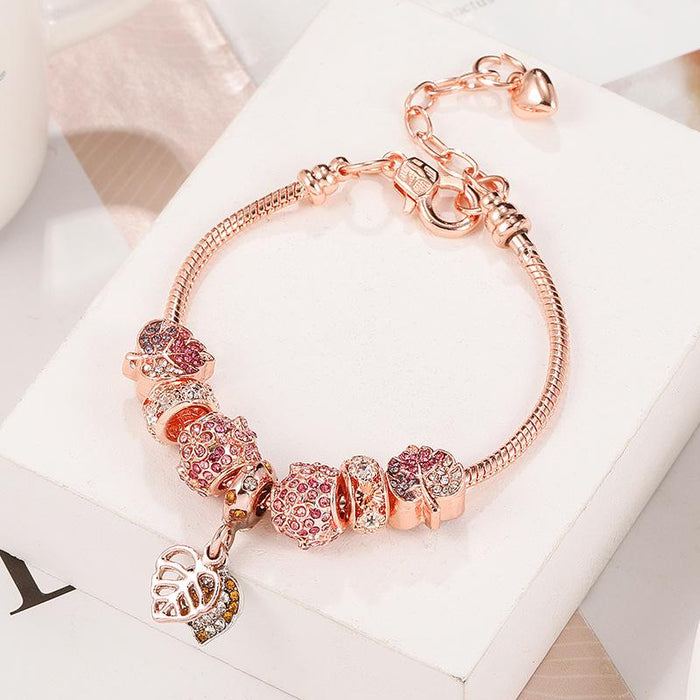 Rose Gold Leaf Pendant Leaf Beaded Bracelet