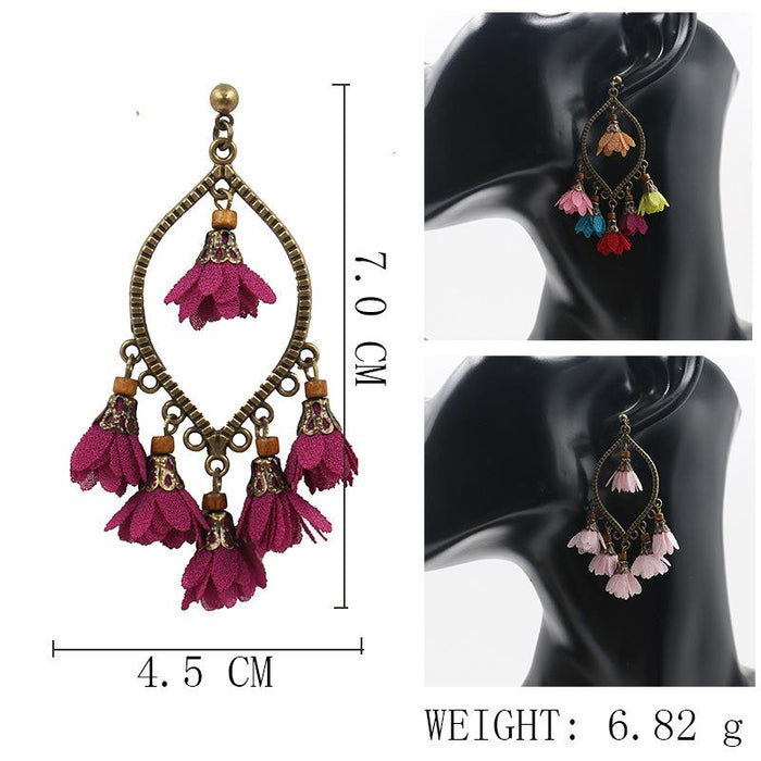 New Creative Flower Earrings Women's Geometric Chiffon Pendant Tassel Earrings