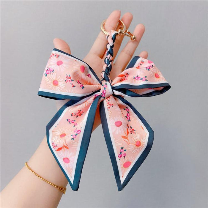 Fruit Pattern Bow Car Key Chain Fabric Keychain Bag Pendant