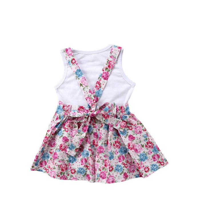 Love floral splicing Vest + floral suspender skirt + 3-piece set of hair accessories