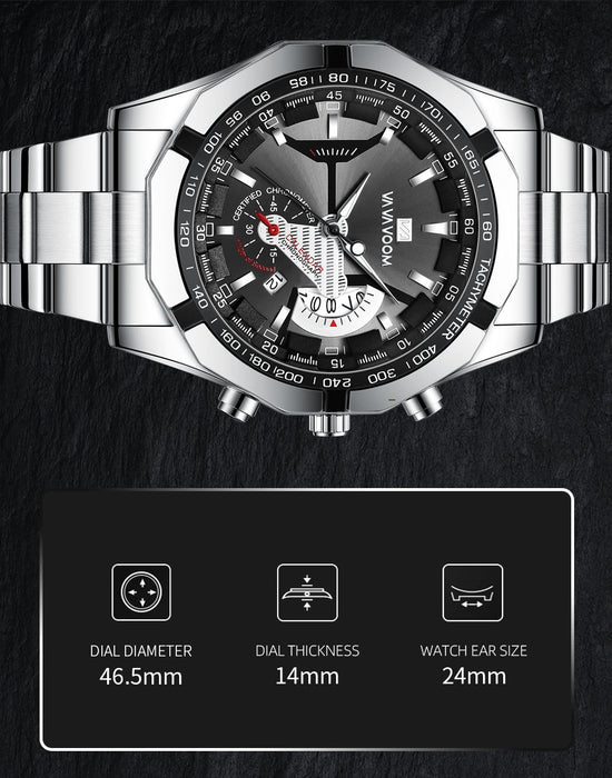 Sports Watches Fashion Stainless Steel Luxury Luminous Waterproof Calendar Quartz Watches