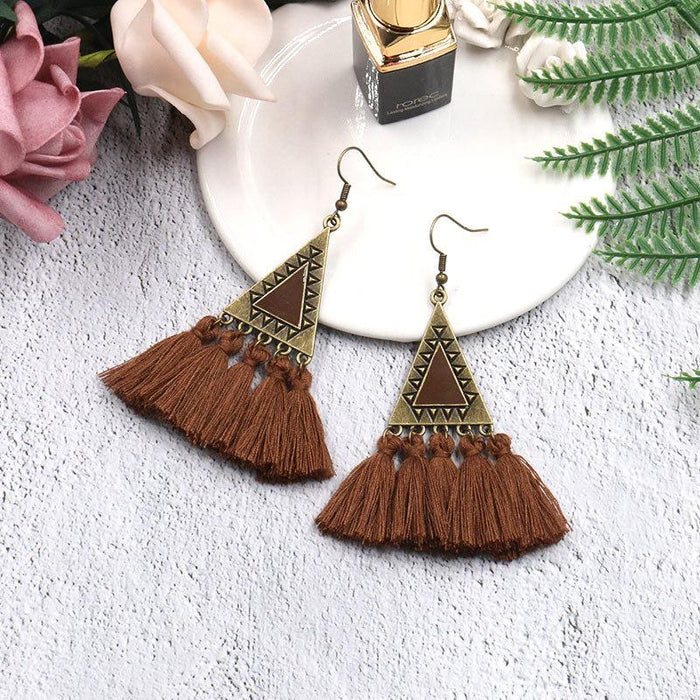 Fashion Ethnic Wool Tassel Pendant Earrings Jewelry