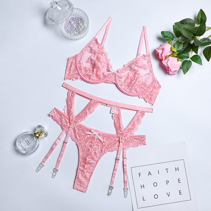 Fashion Lace Stitching Underwear Garter Three-piece Set