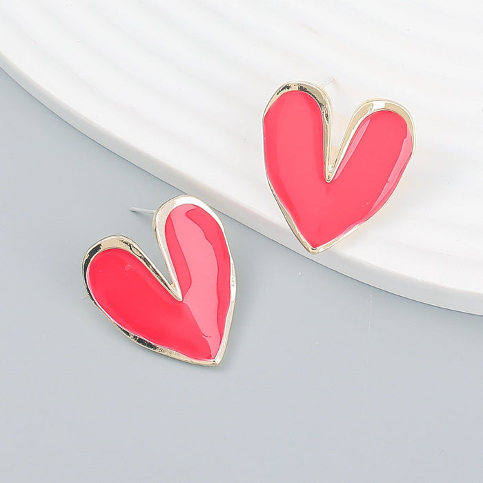 Fashion Simple Love Shaped Alloy Oil Dripping Earrings