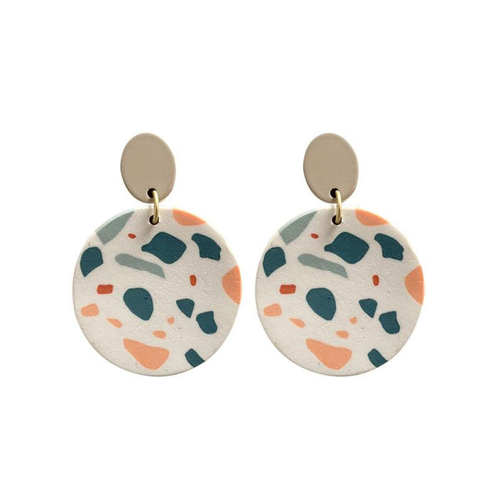 Handmade soft pottery Earrings art hand-painted patterns turtle back leaves palm leaves spring new earrings modern style jewelry