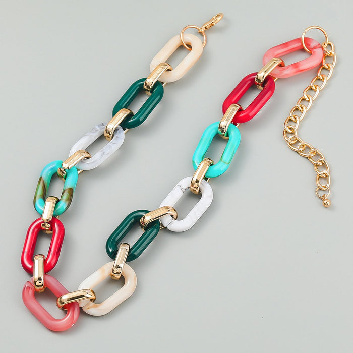 Women's Fashion Boho Chain Multicolour Resin Necklace