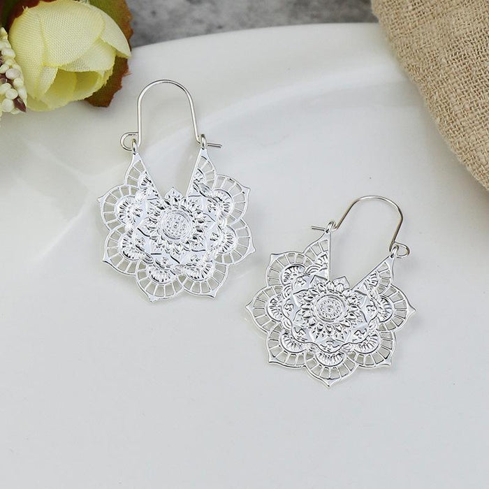 National Style Metal Hollowed Out Flower Earrings Jewelry