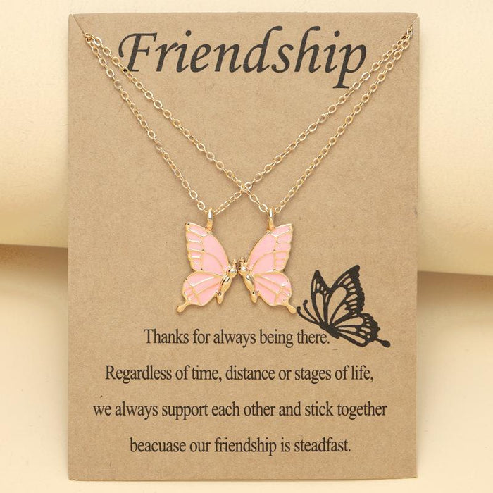 Colorful Butterfly Good Friend Magnet Set Necklace