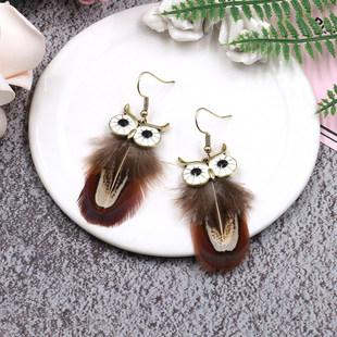 Female Pop Creative Feather Owl Earrings