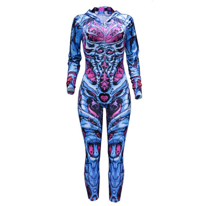 Women's New Printed Halloween Skull Costume Horror Zombie Jumpsuit Uniform