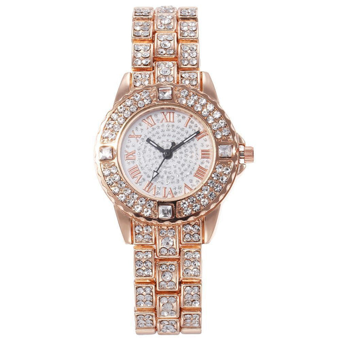 Rhinestone Stainless Steel Luxury Quartz Womens Wristwatch Female