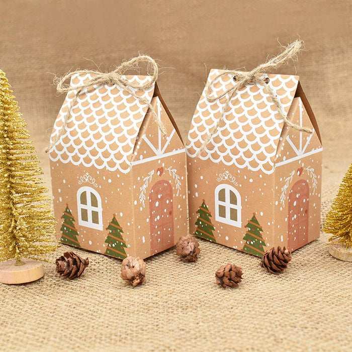 50pcs Christmas House Shape Candy Box Gift Bags