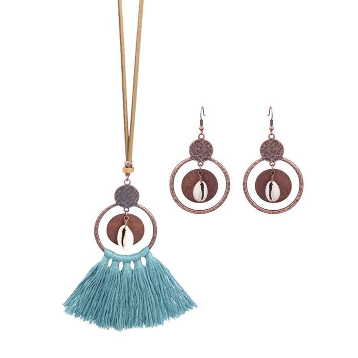 Fashion Exaggerated Geometric Hollowed Tassel Pendant Necklace Earrings Set