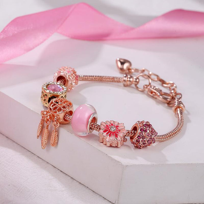 Daisy Summer Gold Dream Catcher Pink Bracelet